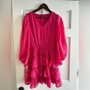 Vince Camuto Hot Pink Balloon Sleeve Tiered Ruffle Dress